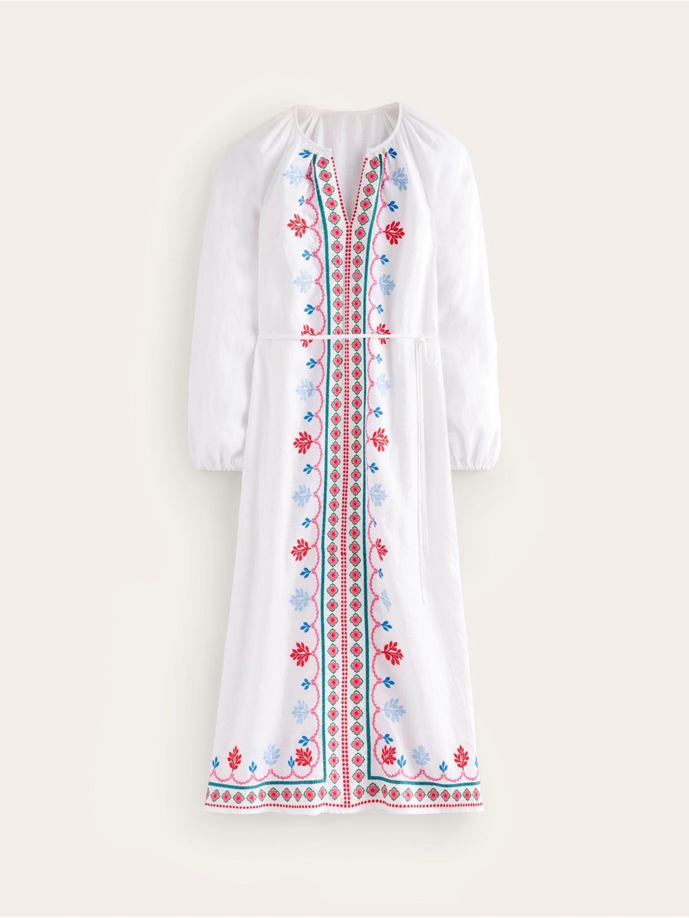 Boden White Maxi Dress with Pink & Blue Embroidery - Picture 2 of 15
